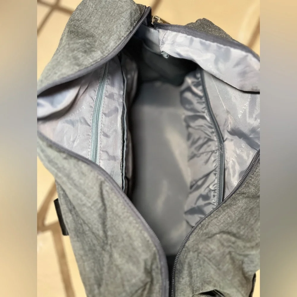 Gray and Tan Baby Bag with Durable Fabric and Urban Design